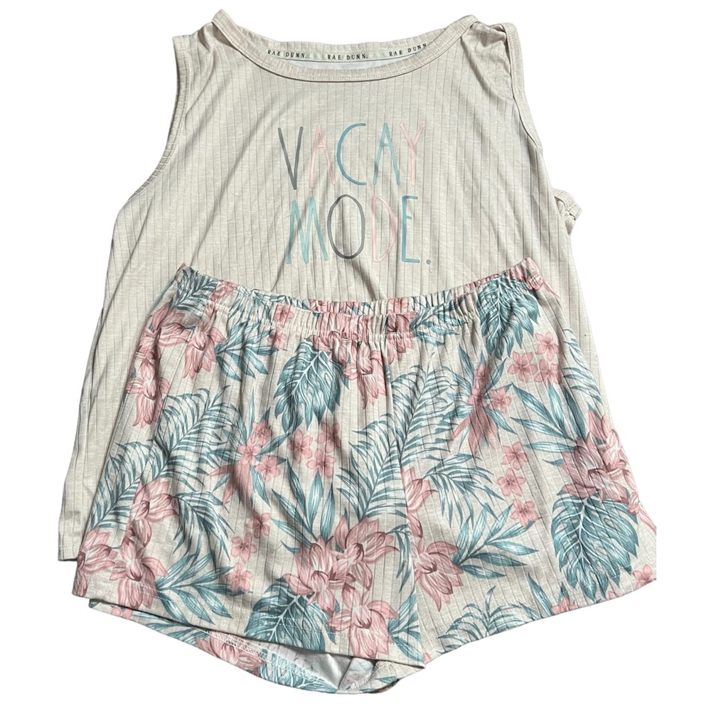 Rae Dunn Vacay Mode Tropical Shorts Sleeveless Top Sleep Set Size Large